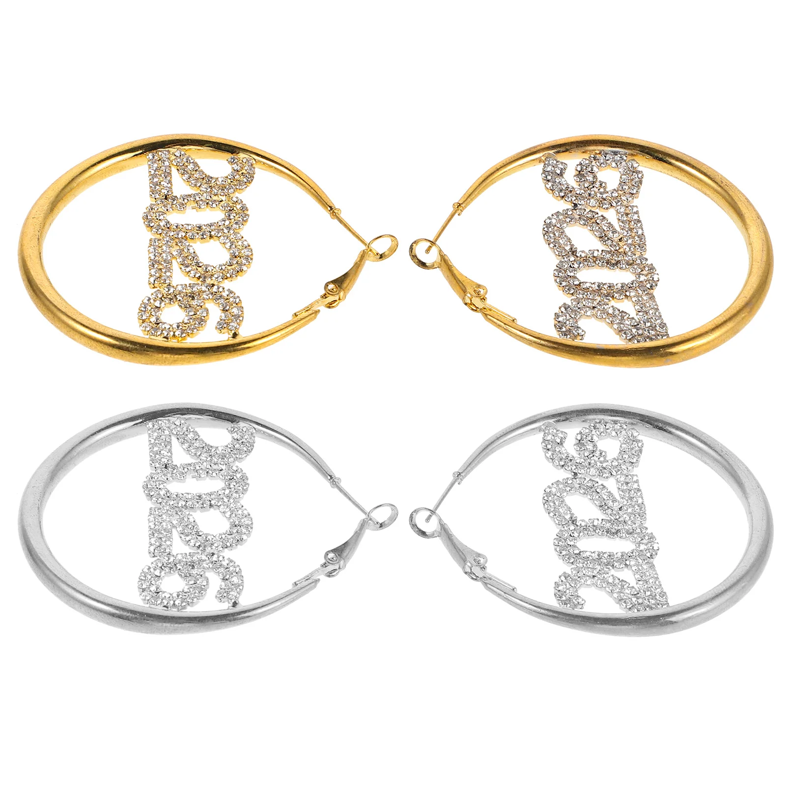 

Rhinestone Hoop Earrings For Women 2026 Number Design Festive Sparkly Drop Earrings New Year Party Jewelry