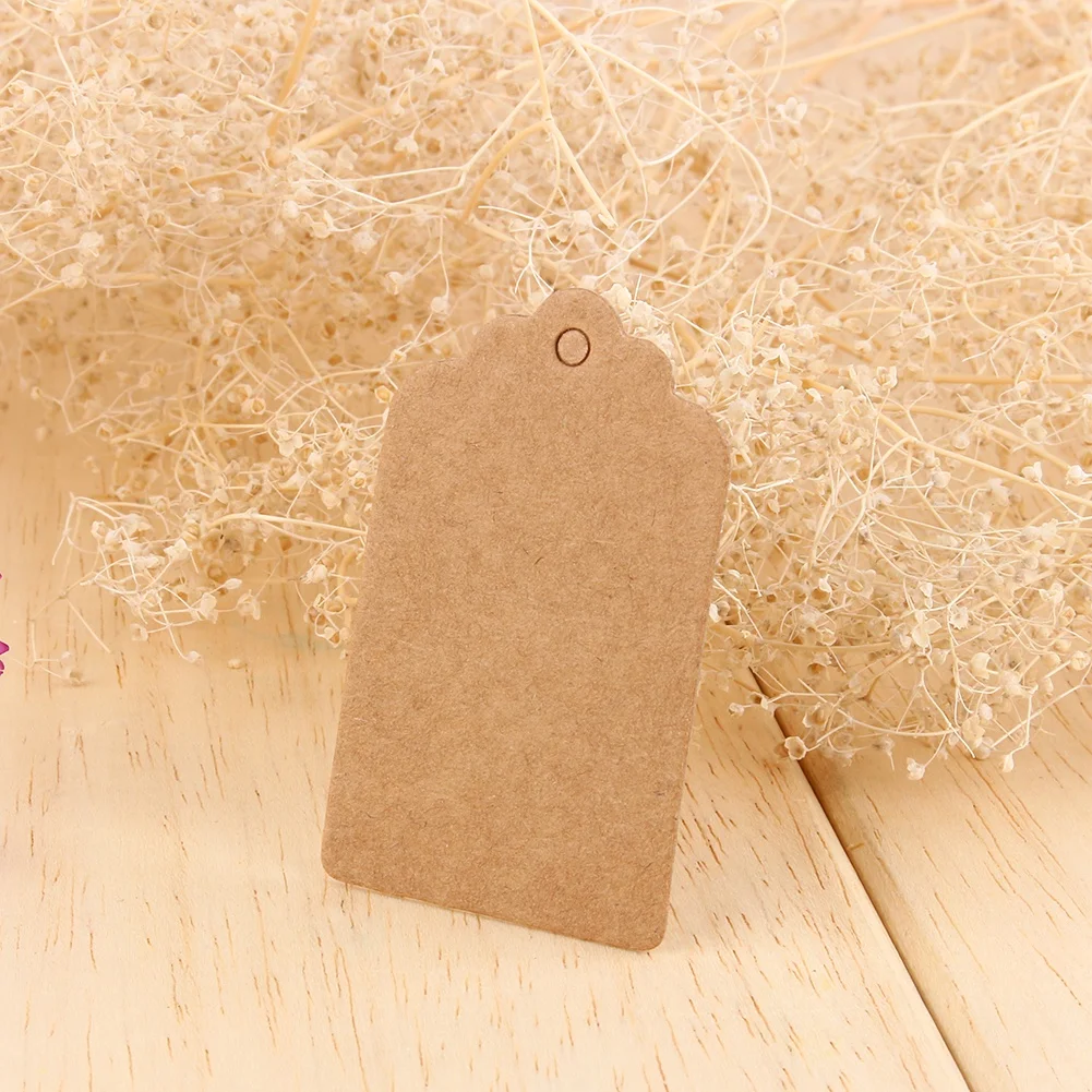 100Pcs Kraft Paper Gift Tags Wedding Birthday Scallop Label Blank Name Card