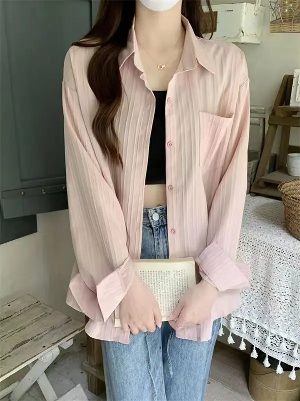 Women's Clothing Minimalist Solid Color Versatile Collar Shirts Autumn New Loose Long Sleeve Youthful Stylish Casual Hong Kong