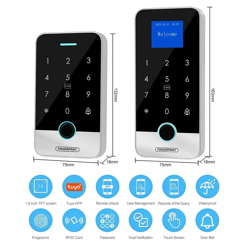 Imagem -06 - Tuya App Smart Fingerprint Rfid Access Control Teclado Toque Ip65 Impermeável Abridor de Porta 13.56mhz