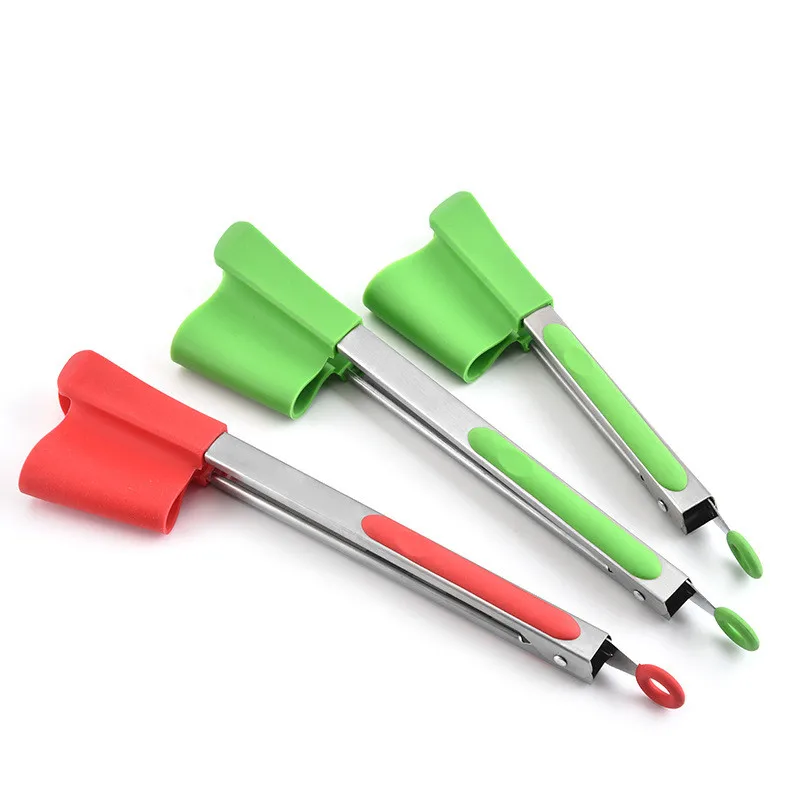 2-in-1 Silicone Food Clip Integrated Bread Clip Retractable Fan-Shaped Cake Food Tongs Barbecue Tongs Kitchen Tools