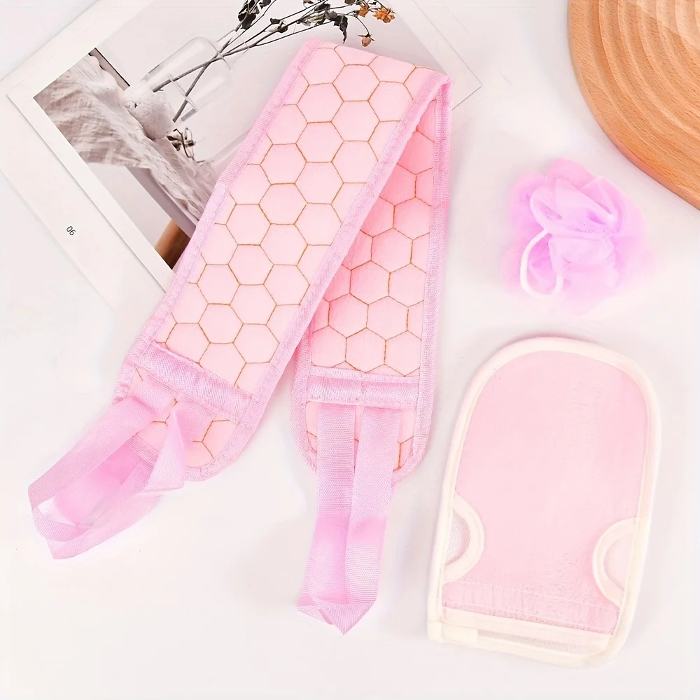 3Pcs Body Cleaning Washcloth Soft Brush Home Hotel Bathroom Shower Ball Back Scrubber Set Exfoliating Skin Towel Bath Gloves