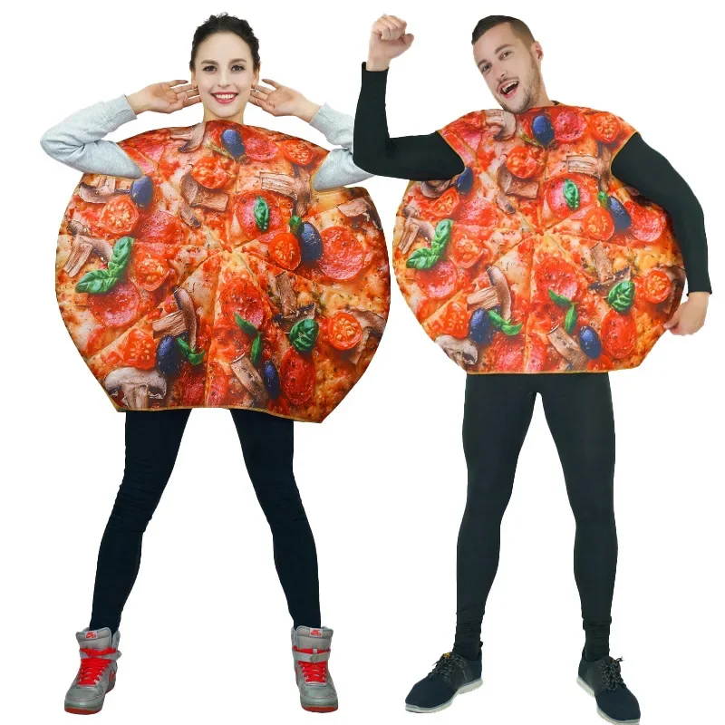 Unisex Erwachsenen Pizza Kostüm Halloween Party Männer Cosplay lustige Essen Overall Kostüm leckere runde Pizza Maskottchen Anzüge