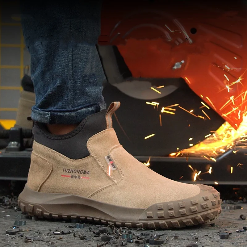 

Мужские модные рабочие защитные ботинки большого размера со стальным носком, сварочная обувь из коровьей замши, изолированные кроссовки для рабочих, защитная обувь