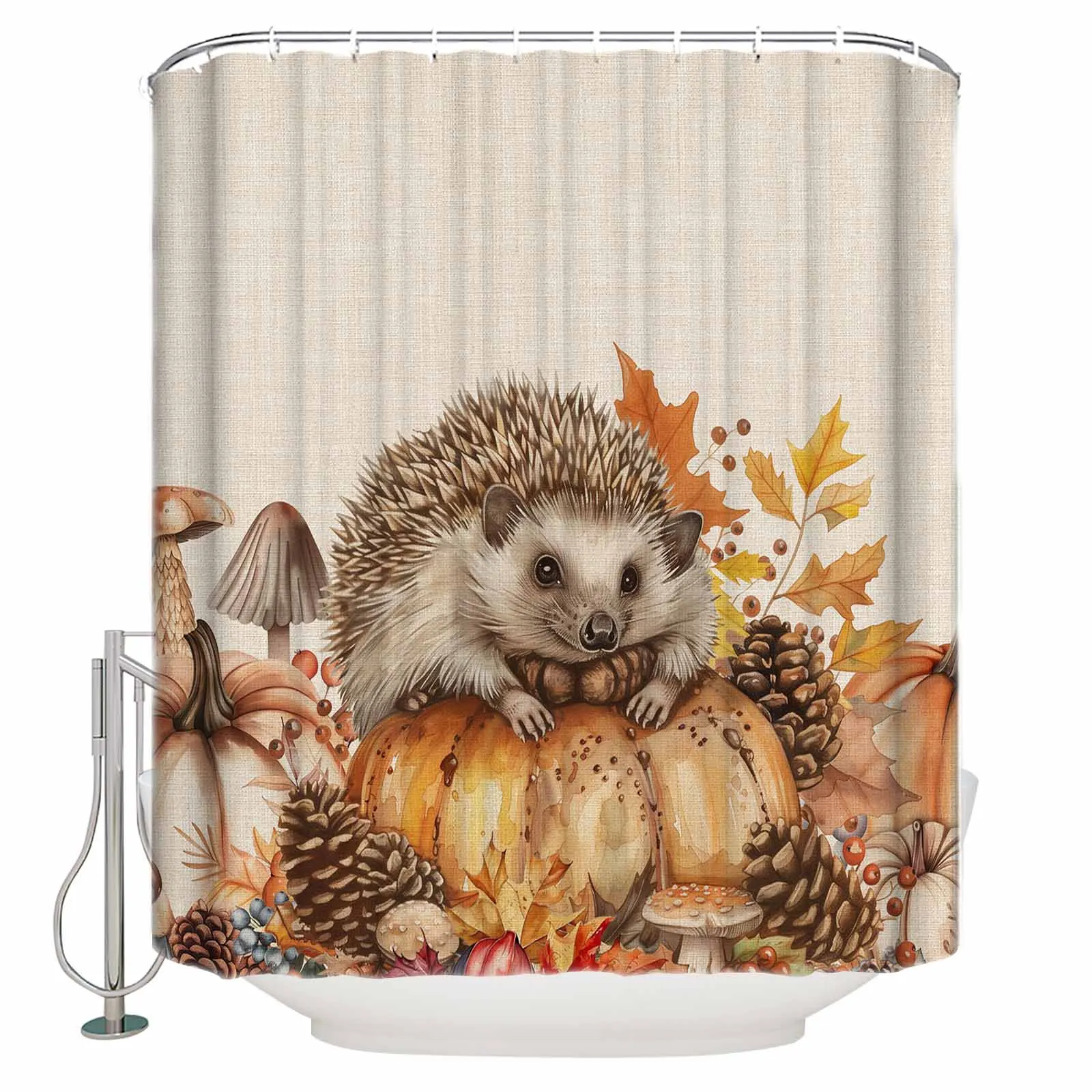 Fall Pumpkin Hedgehog Pine Cone Shower Curtains Waterproof Bath Curtains Home Decor Modern Luxury Bathroom Curtain