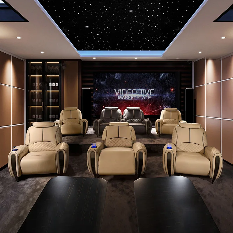 *New Genuine Leather Villa Home Theater Sofa Private Cinema Living Room Electric Multi-Functional Viewing Seat