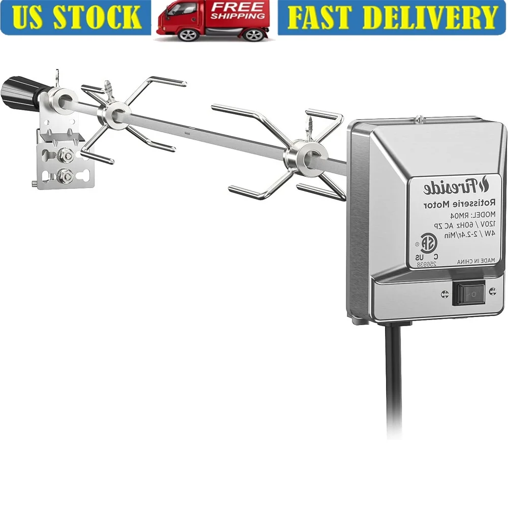 

Stainless Steel Rotisserie Kit Gas Grills Includes 4W Electric Motor Spit Rods Meat Forks Counterweight Support Bracket Cooking