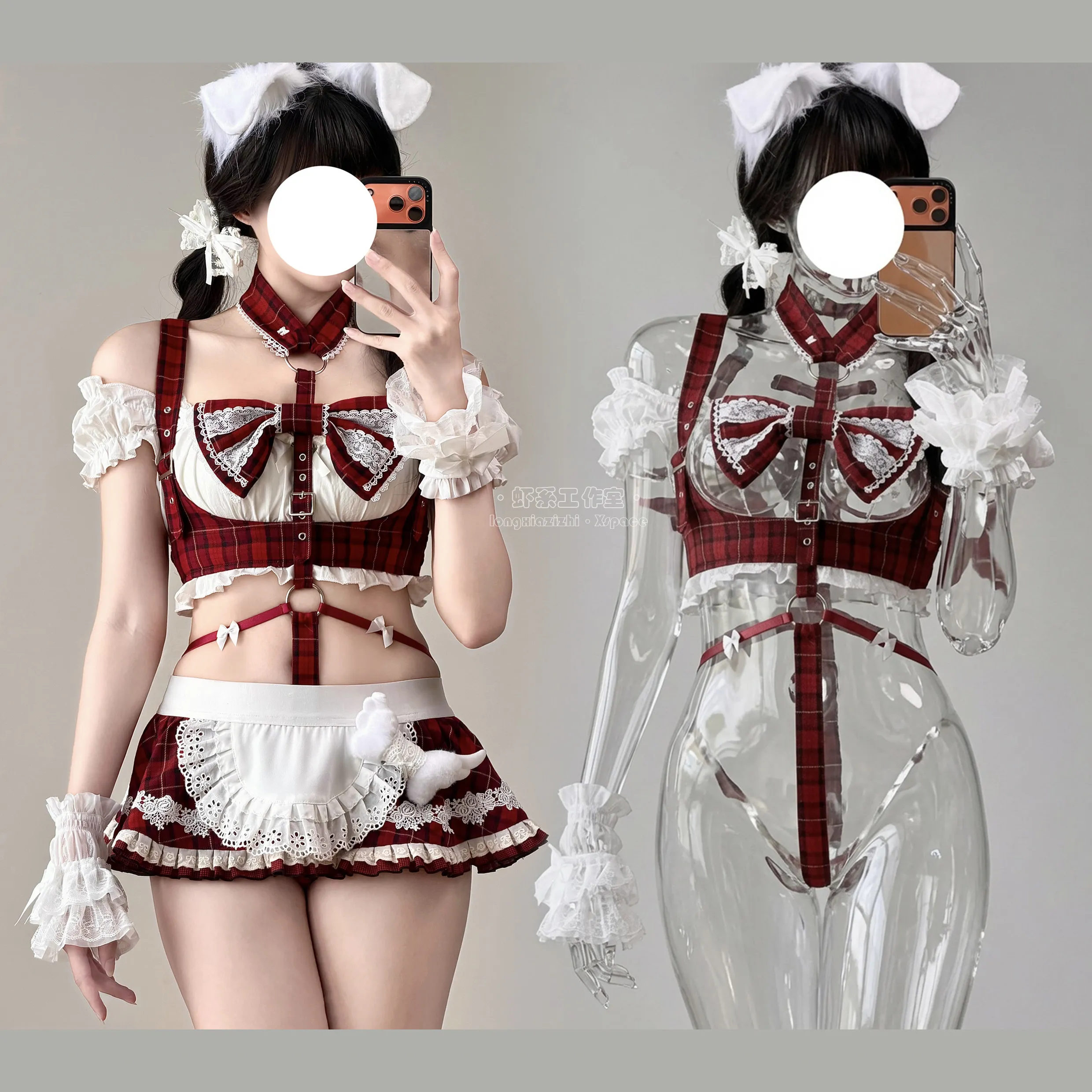 Kawaii Kırmızı Ekose Hizmetçi - Cosplay Anime Bunny Girl incelemesi ve fiyatı