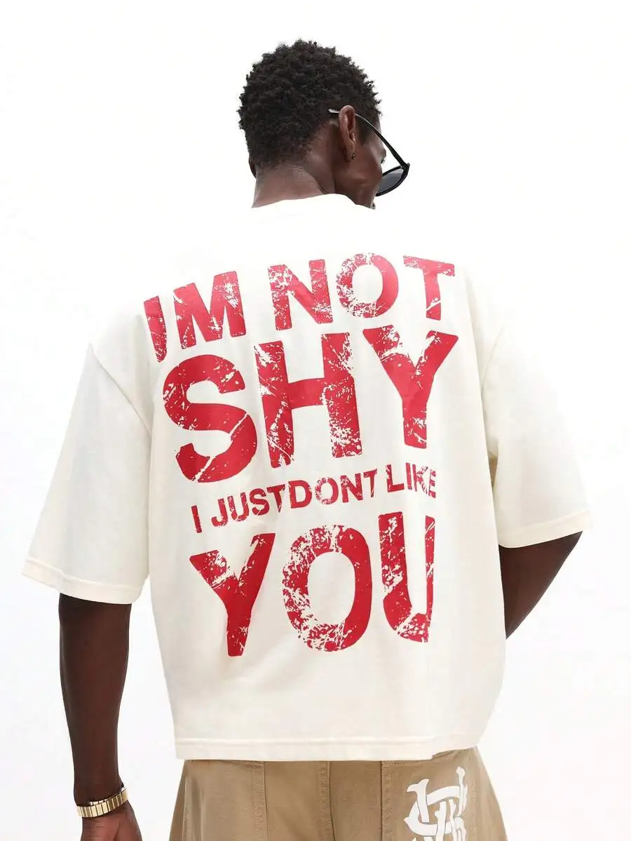 SUMWON Boxy Fit Crew Neck Statement Tee With Bold Back Print Short Sleeve Cotton Blend Casual Top