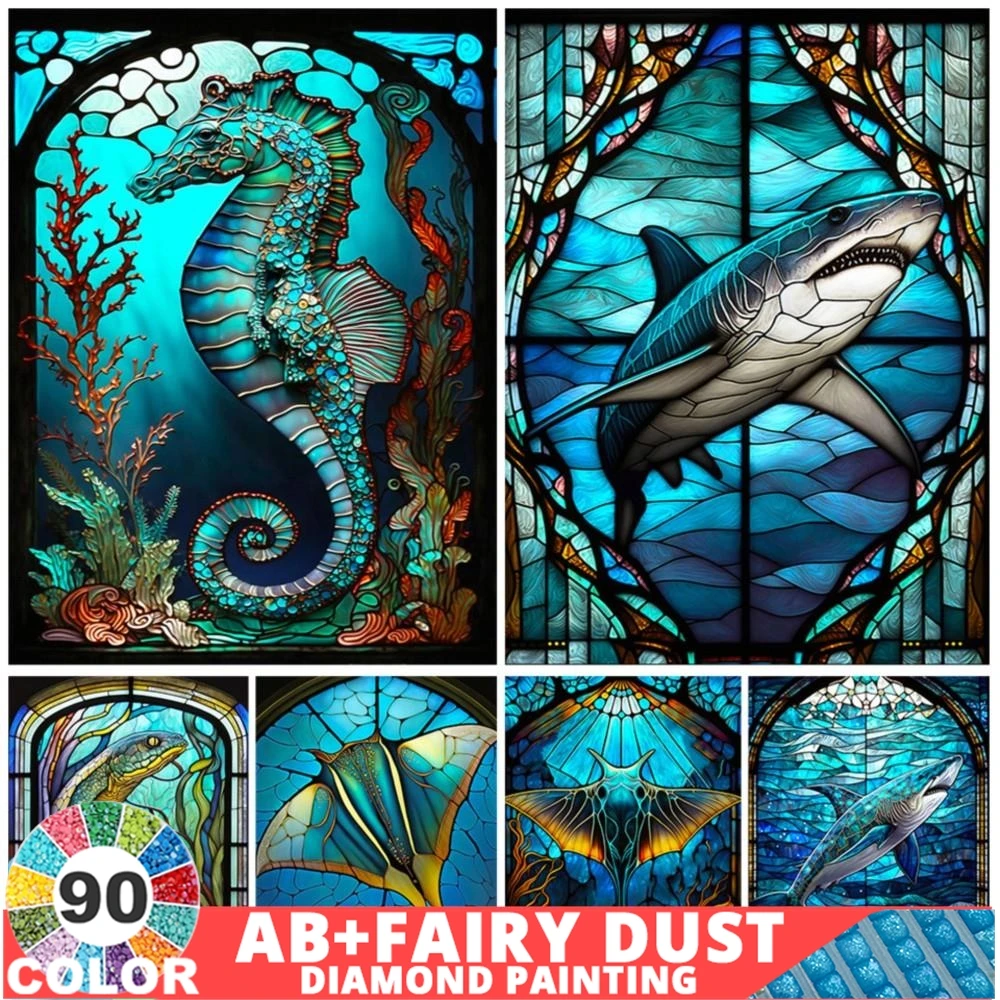 90 Colour Glass Ocean AB Fairy Dust Diamond Painting Seahorse Whale Animal Mosaic Embroidery 5D DIY Crafts New Arrival Set Decor