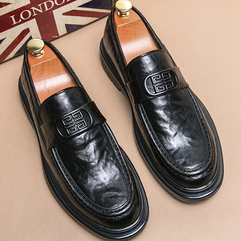 

British Casual Business Shoes Men High Quality Men's Dress Shoes Social Platform Loafers Men Chunky Office Casual Leather Shoes