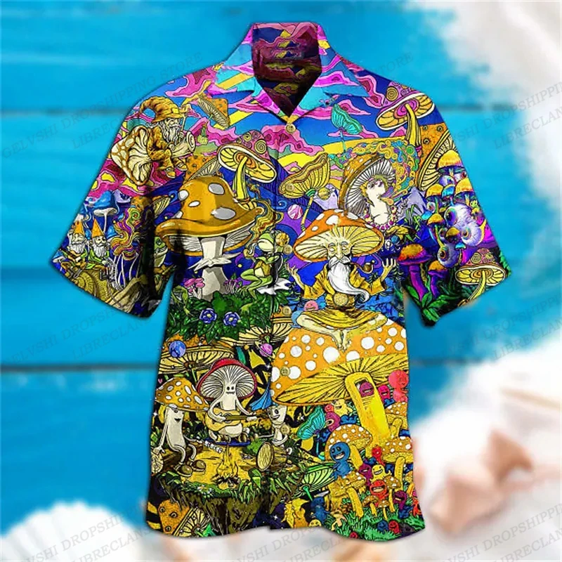 Mushroom 3d Print Shirts For Men Fashion Hawaiian Shirt Casual Beach Blouses Street Vocation Blouse Men\'s Clothing Lapel Camisas