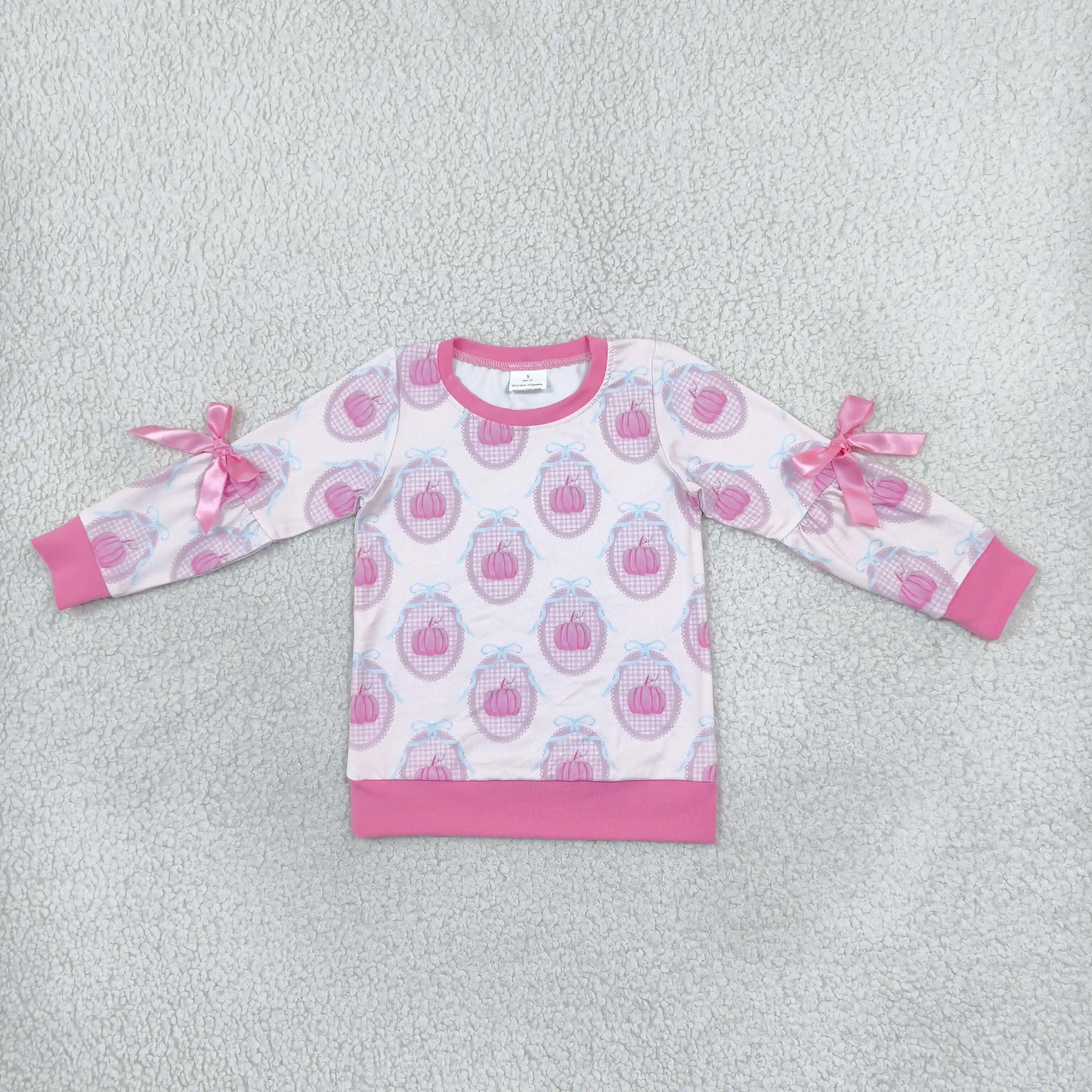 Wholesale Kids Girl Long Sleeves Pumpkins Bows Shirt Pullover Fall Sweatshirt Children Clothing Toddler Thanksgiving Shirts