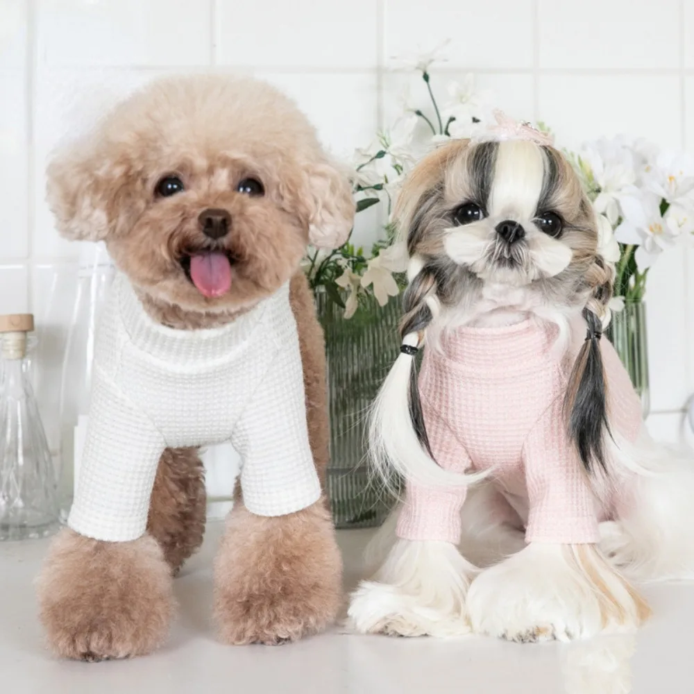 Autumn Winter Pet Clothes Long Sleeved Base Shirt Cute Solid Color High Neck Hoodie Comfortable Warm for Dogs and Cats