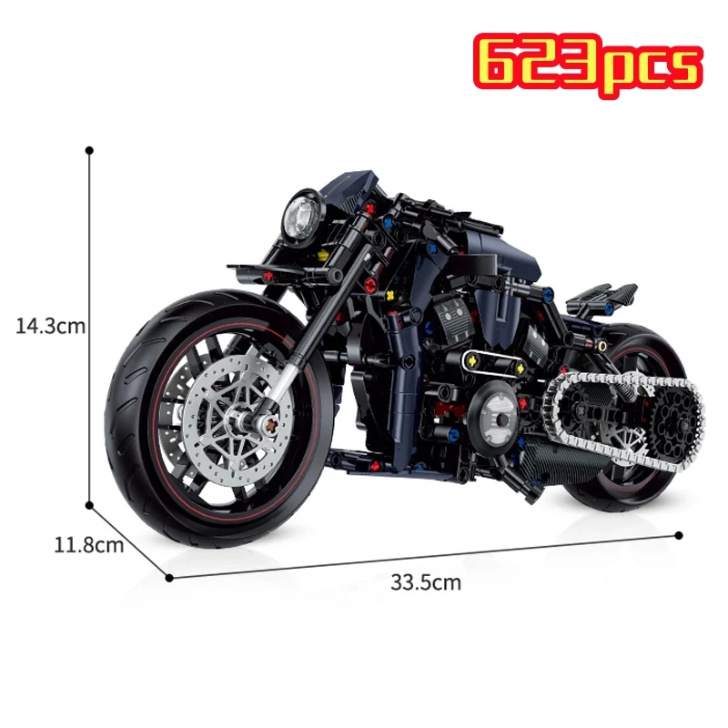 ตัวต่อรถมอเตอร์ไซค์ไนท์เรเซอร์ 623 ชิ้น ชุดตัวต่อ MOC แบบ 1:8 ของขวัญคริสต์มาสสำหรับเด็กผู้ชาย เด็กๆ ของเล่น