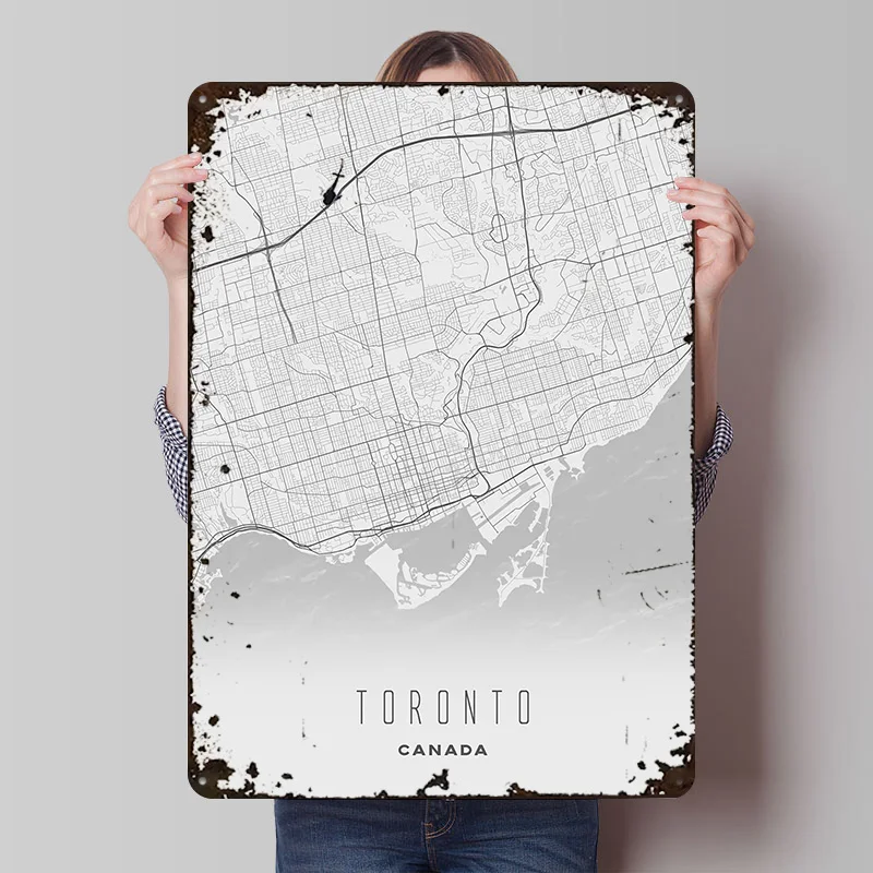 Toronto Canada - Minimal White City Metal Poster Customized Wall Art Retro Vintage Metal Tin Signs for Setup Decorations Decor