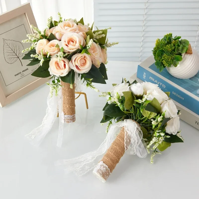 1 قطعة باقة محاكاة يدوية لحفلات الزفاف دعائم التصوير الفوتوغرافي ، زهرة العروس المزروعة باليد دعائم الزفاف في الهواء الطلق ، فن الأزهار #2