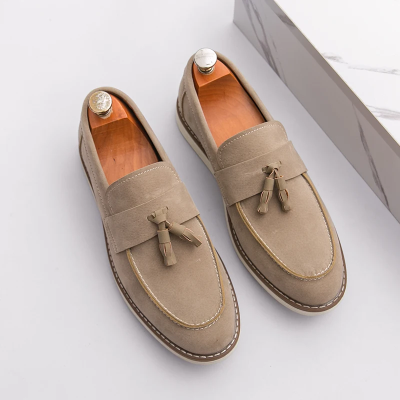 Mocasines italianos Penny clásicos hechos a mano con borlas, zapatos casuales de cuero de ante, zapatos planos sin cordones, zapatos cómodos para conducir, mocasines