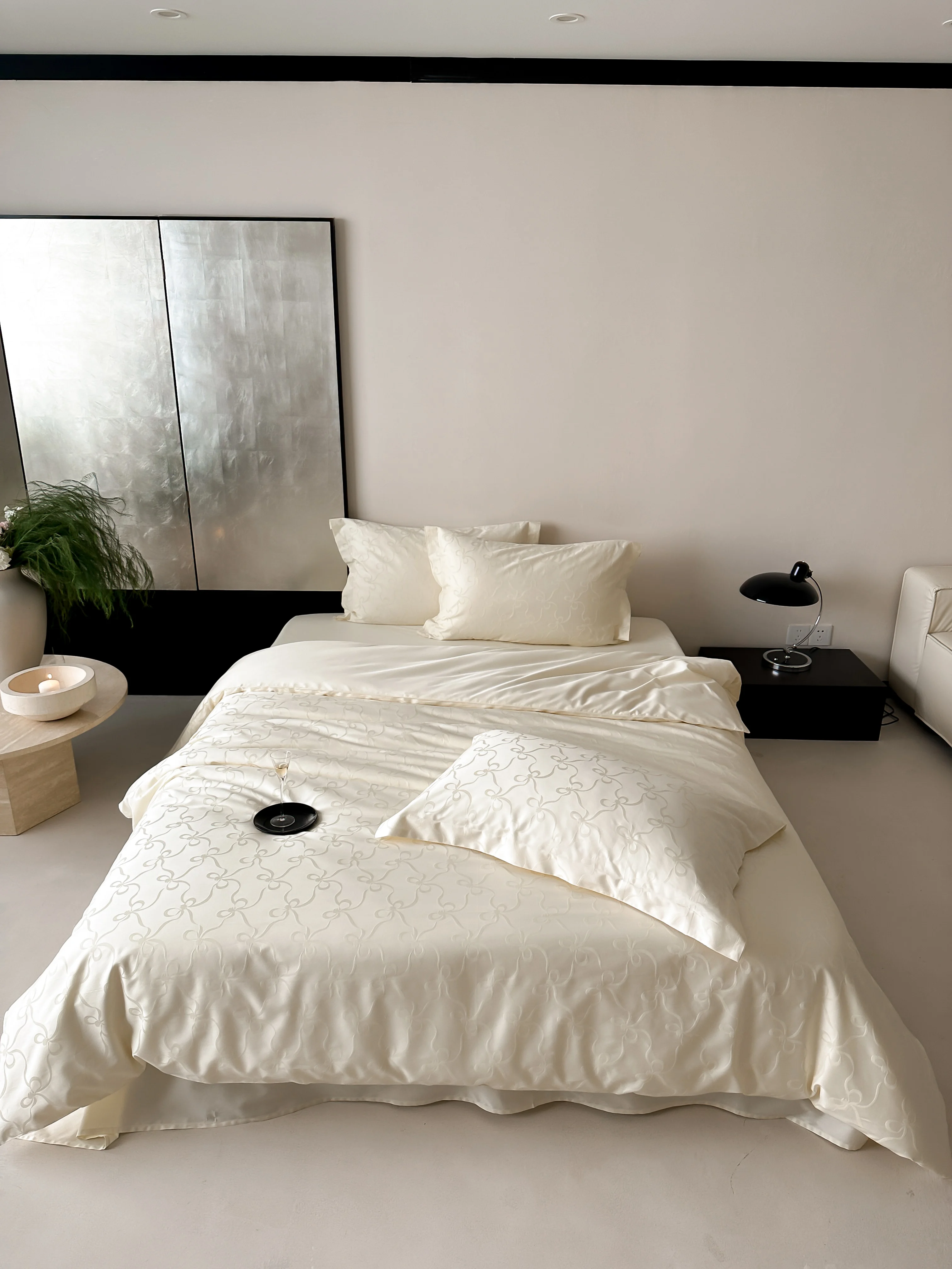 Luxury Solid Jacquard Bedding Set Queen & King Size, 100% Pure Cotton 220×240cm, Duvet Cover + Flat Sheet + Pillowcases