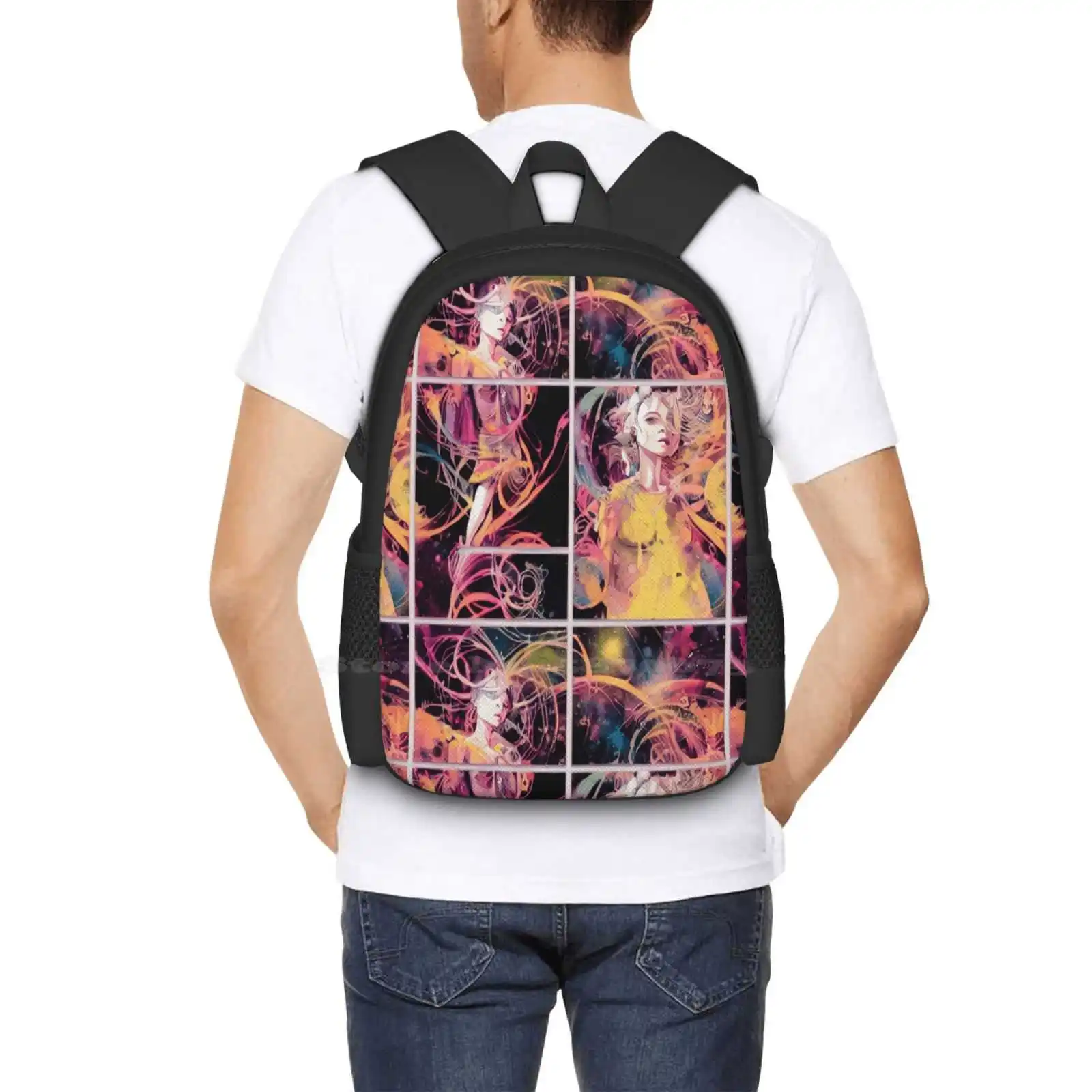 Abstract Goddess Hot Sale Backpack Fashion Bags Abstract Cartoon Manga Kawaii Cute Japan Colorful Girl Mystery Goddess Flower