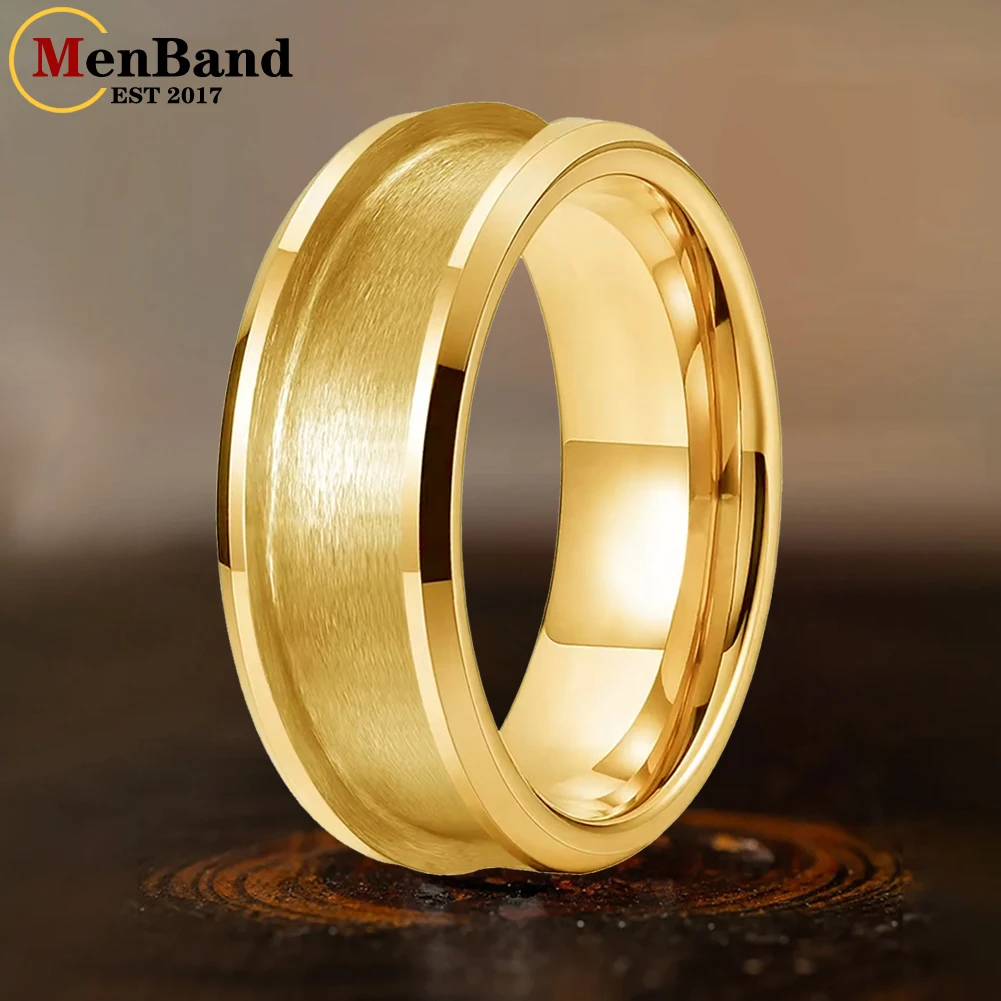 MenBand 8mm Plating Tungsten Blank Core Ring for DIY Customized Inlay with 5mm Groove Beveled Polished Comfort Fit