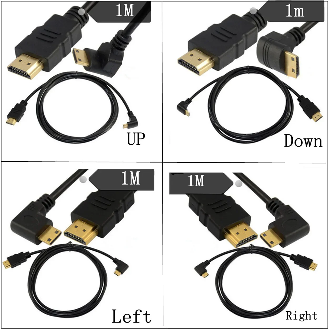 Premium 1080P 6Ft HDMI-Compatible  1.4 Male to Mini HDMI Male 90° Angled Plug Cable left/right/up/down
