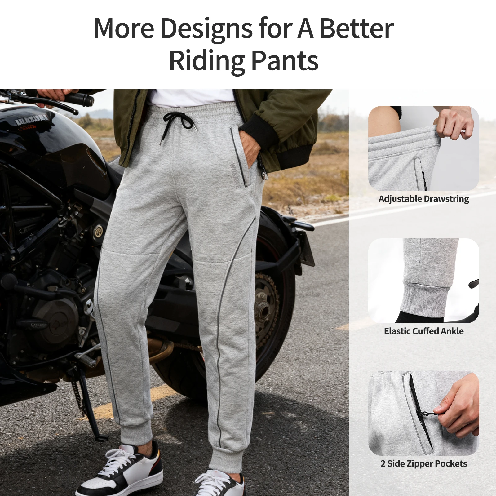 WOSAWE Winter Motorcycle Pants with Knee Pads Men Thermal Fleece Trousers MTB Cycling Jogging Fitness Motocross Pants