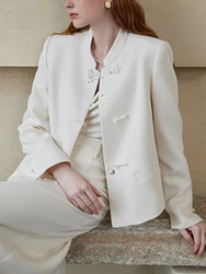 FSLE-Veste Courte de Style Chinois pour Femme, Vêtement de Bureau, de Caractère Blanc, pour Automne, 2024