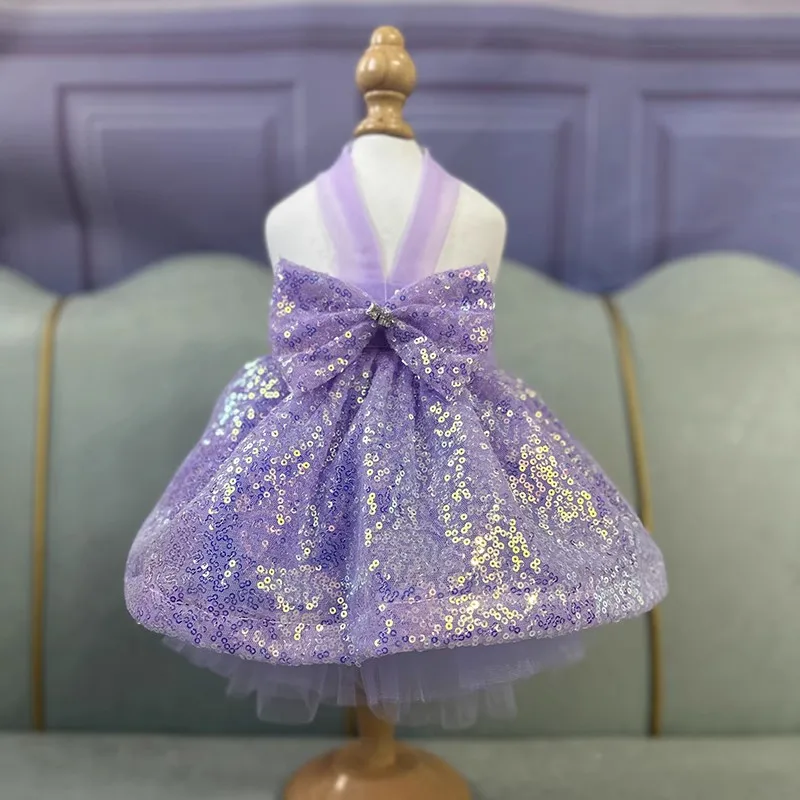 Handmade Dog Clothes Pet Supplies Light Purple Sequin Princess Dress Summer Cute Slip Puffy Skirt Celebration Evening Party