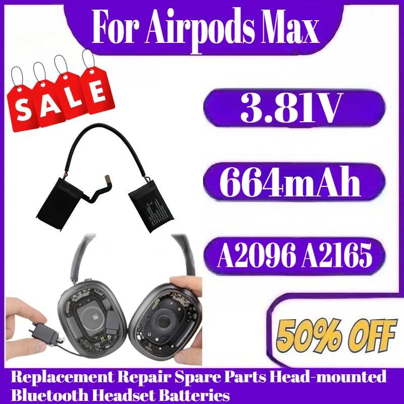 A2096 A2165 For Airpods Max 3.81V 664mAh Battery Replacement Repair Spare Parts Head-mounted Bluetooth Headset Batteries