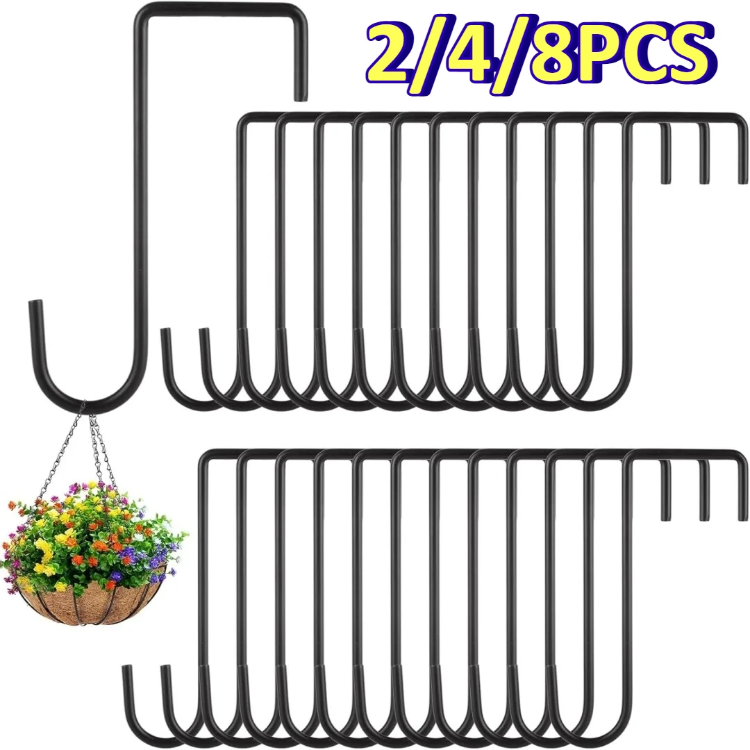 2/4/8 Pack Heavy Duty Garden Hooks, Rustproof Black Outdoor Plant Hangers, Fence Hooks for Hanging Baskets Bird Feeders Lanterns