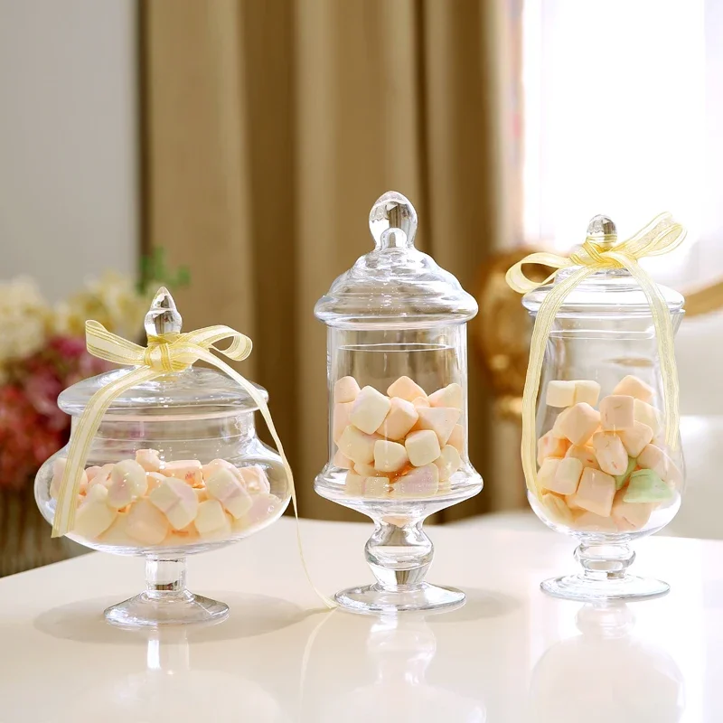 

Прозрачная стеклянная банка для конфет в европейском стиле 18 см со стеклянной крышкой, подставка для свадебного десерта, домашний резервуар для хранения конфет
