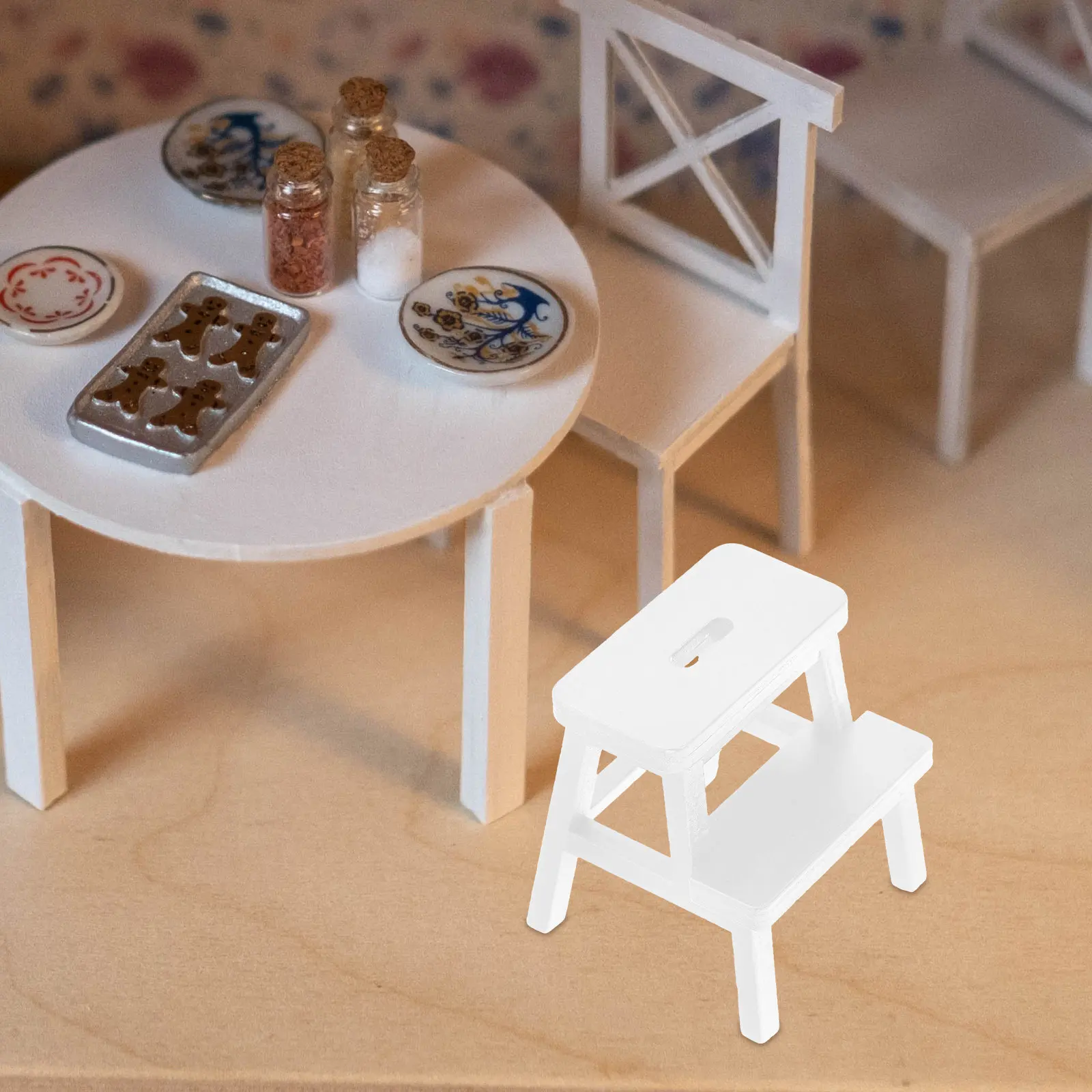 

Miniature Wood Stool Design for Mini House Living Room Bedroom Kitchen Decor Sturdy Light Weight Tiny House