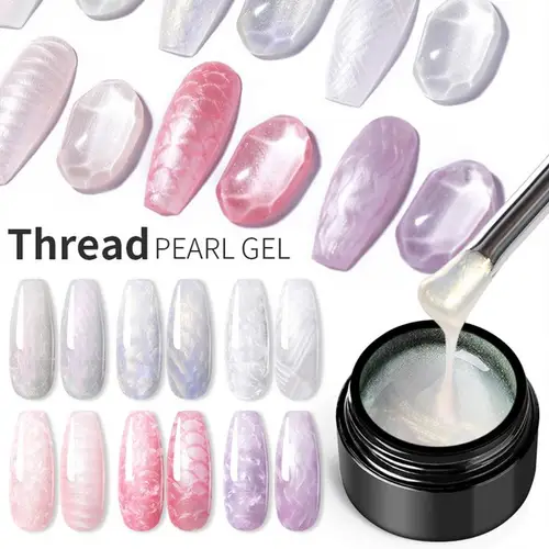 Imagen 2 del producto Kit de esmalte de uñas de Gel con concha de perla, hilo brillante, esmalte de uñas de larga duración, blanco, rosa, púrpura, Kit de salón o Gel Soak Off