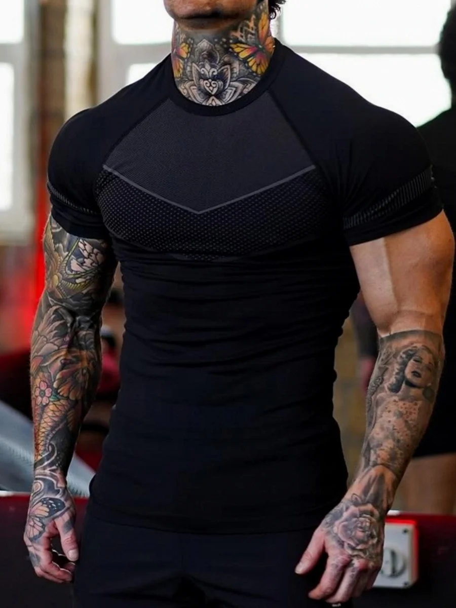 Men's Running Compression Shirts Short Sleeve Sport Gym Tees Fitness Quick Dry Sweatshirt Jogging Tracksuit Athletic Shirt Tops