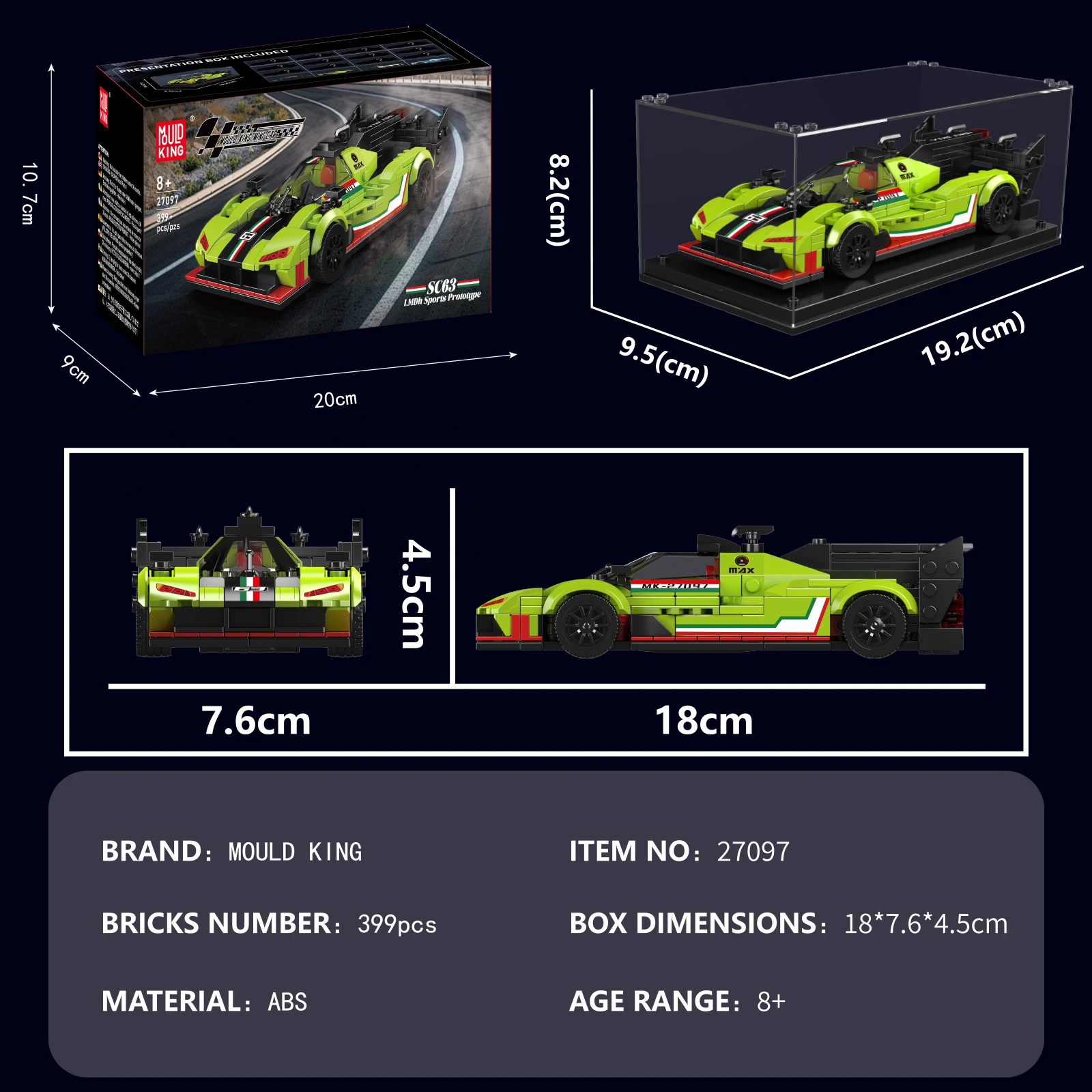 MOLD KING 27097 27098 27099 coche de carreras deportivo SC63 499P modelo de bloques de construcción con caja de exhibición ladrillos de montaje regalo de Navidad