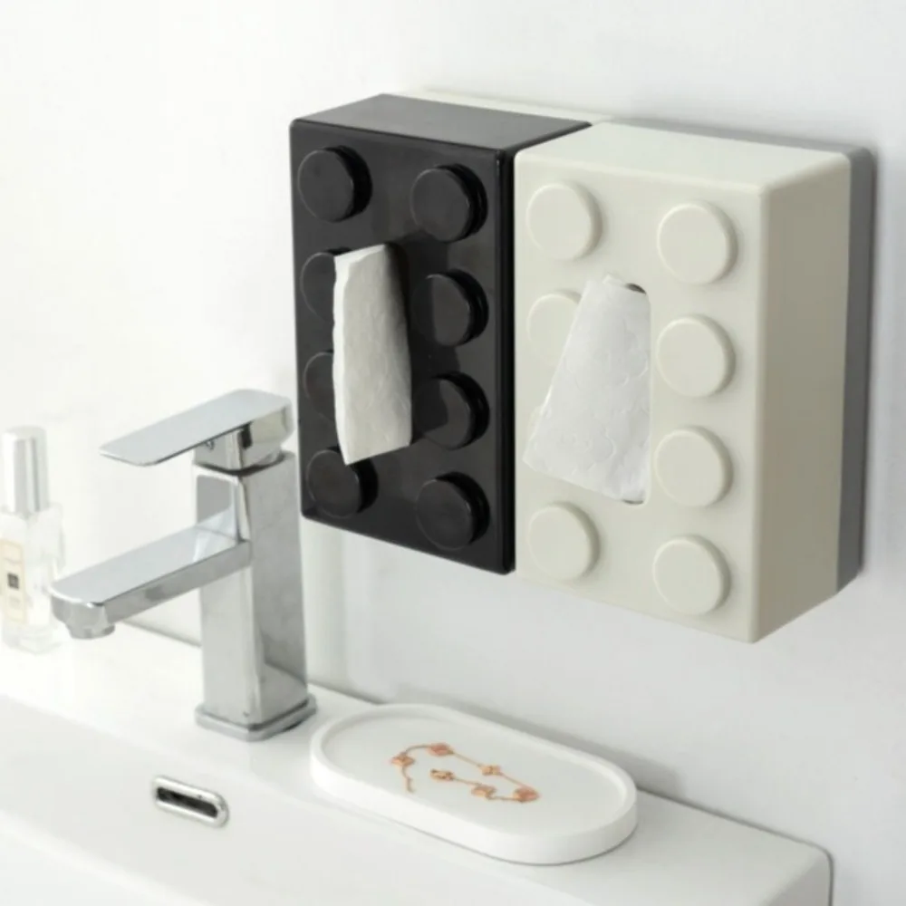 

Wall Mounted Building Block Shaped Tissue Box Pouch Free Removable Napkin Box Creative Face Towel Box Organizer Home Decoration