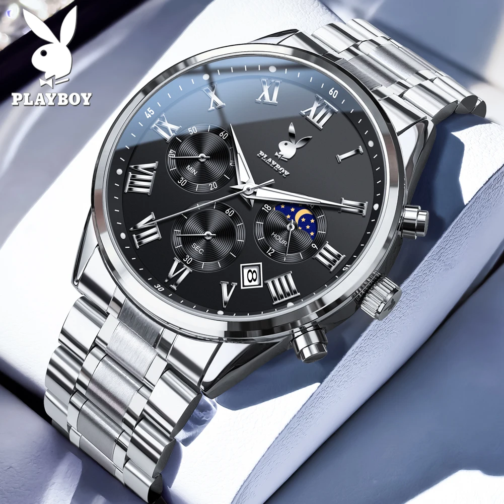 

PLAYBOY, роскошные модные кварцевые часы высокого качества для мужчин, лучший бренд, оригинальные водонепроницаемые многофункциональные мужские часы из нержавеющей стали