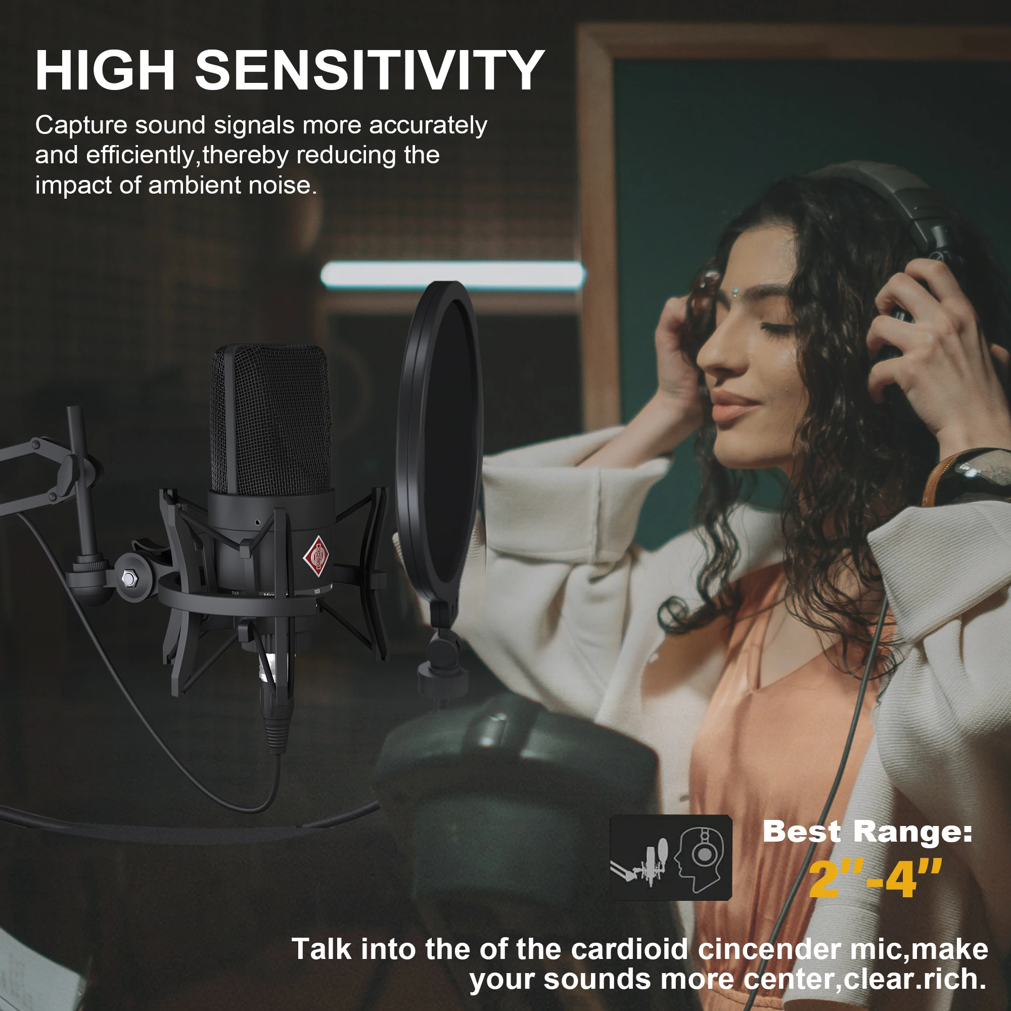 ميكروفون مكثف KTES AMX 103 XLR ميكروفون قلبي احترافي لتسجيل البث والبث المنزلي استوديو 48 فولت طاقة فانتوم #4