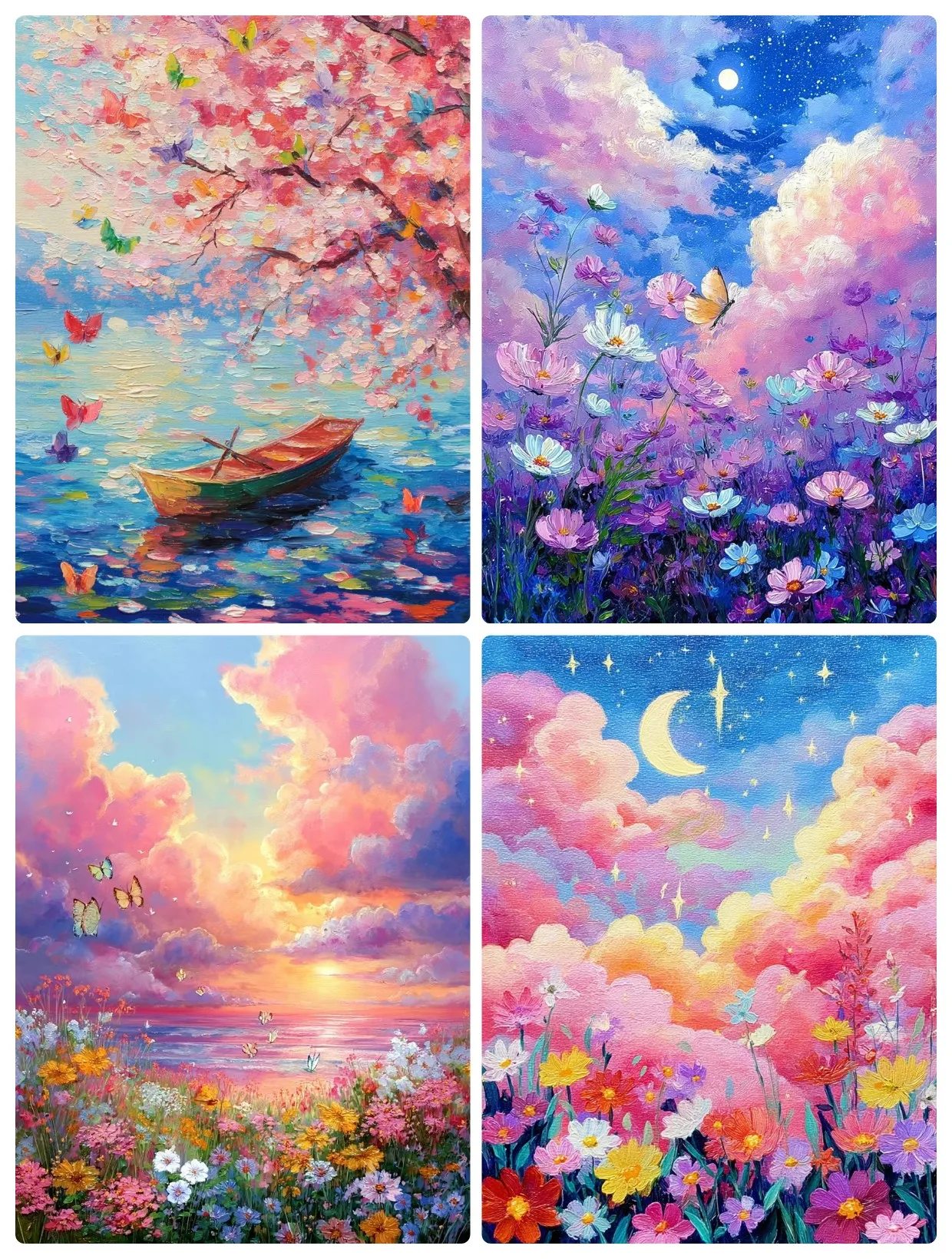 DIY Diamond Painting Cherry Blossom Lake Boat Colorful Butterfly Fantasy Landscape Mosaic Art Home Wall Decor Holiday Gift
