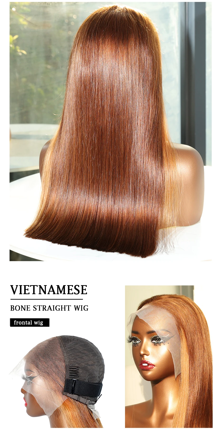 Echte 250 Dichte Braun-Blonde 13x4 Transparente Lace-Front-Bob-Perücken 100% Echthaar Doppelt Gezogen Knochenglattes Haar Vietnamesisches Rohhaar – Detail 3