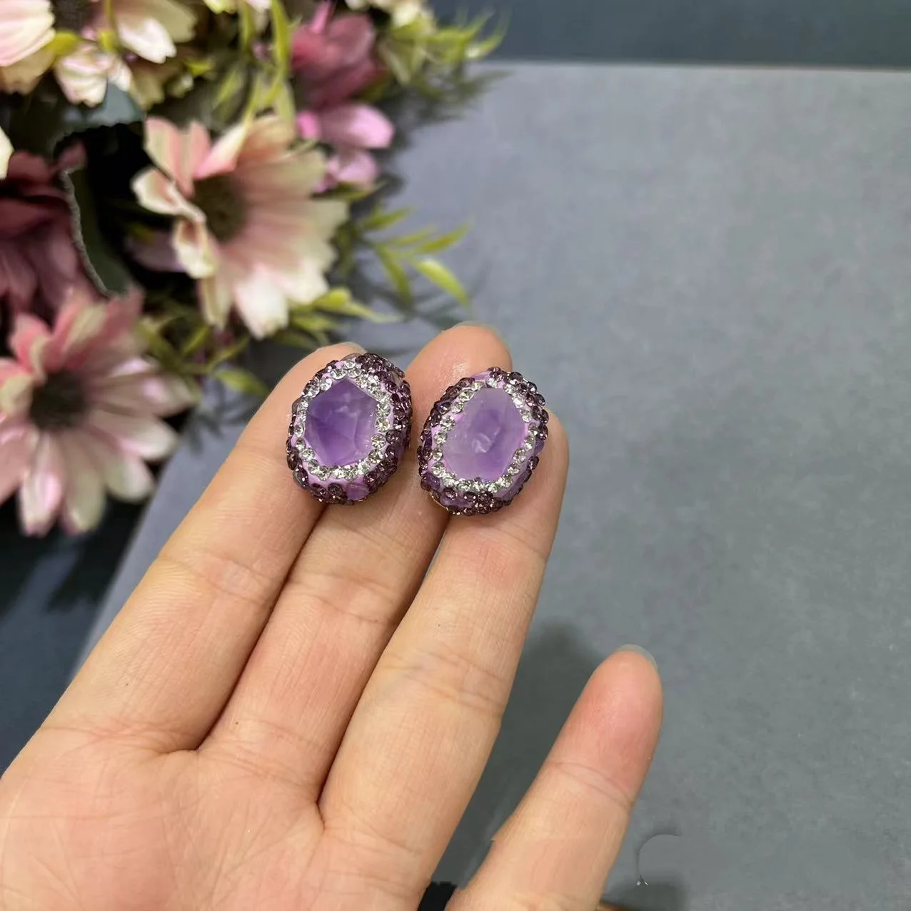 

Комплект ювелирных изделий из натурального кристалла аметиста для женщин, кулон, ожерелье, серьги, кольцо, браслет, длинный свитер, цепочка, бусины, воротник, новинка для вечеринки