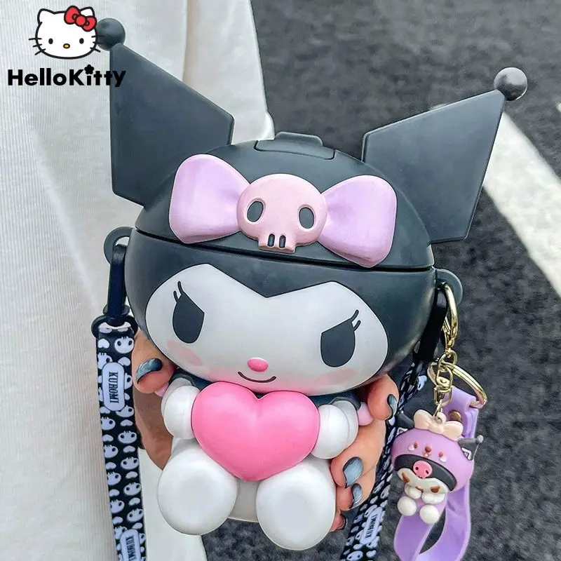 Sanrio Kuromi 650ml Cartoon Milk Coffee Cup With Straw Cute Drinking Bottle Outdoors Sports Portable Large Capacity Water Cup