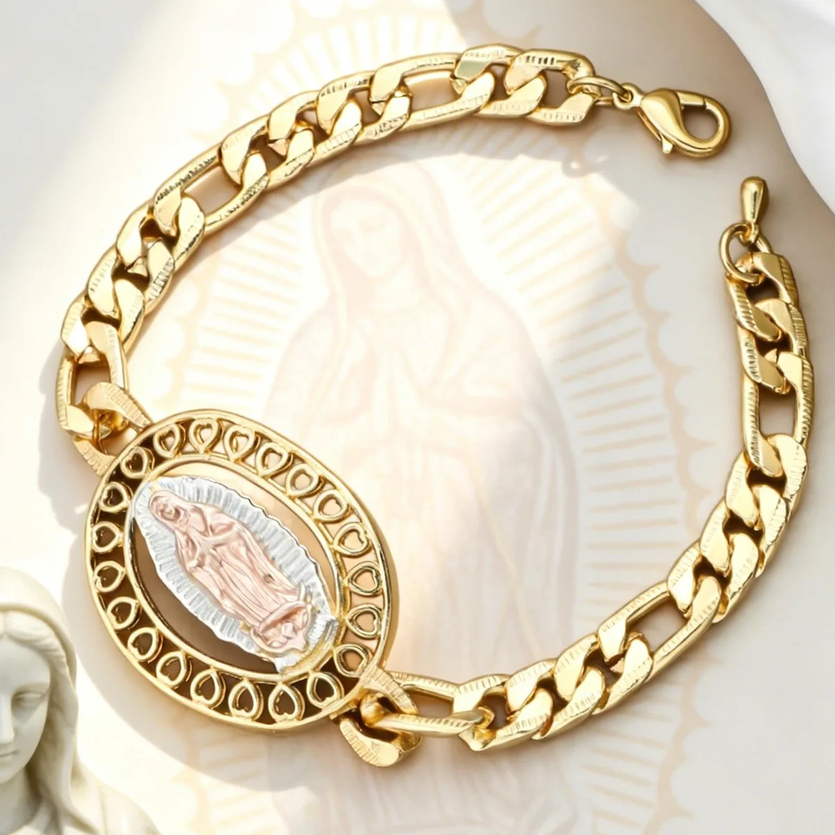 Pulsera Católica de la Virgen María, Diseño Geométrico Simple en Forma de Corazón, Joyería Religiosa de la Virgen de Guadalupe