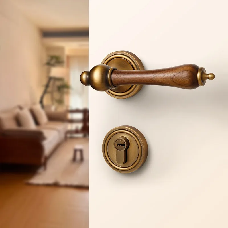 Middle Ancient Style Bedroom Door Lock, Indoor Wooden Door, Antique Bronze Color Household Magnetic/silent French Door Handle