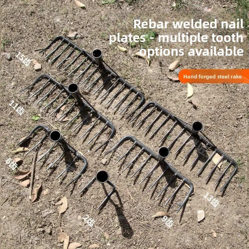 Steel Multi Tines Rake Household Grab Hook Soil Turning Grass Raking Weeding Dig Sweet Potato Peanut Beach Clamming