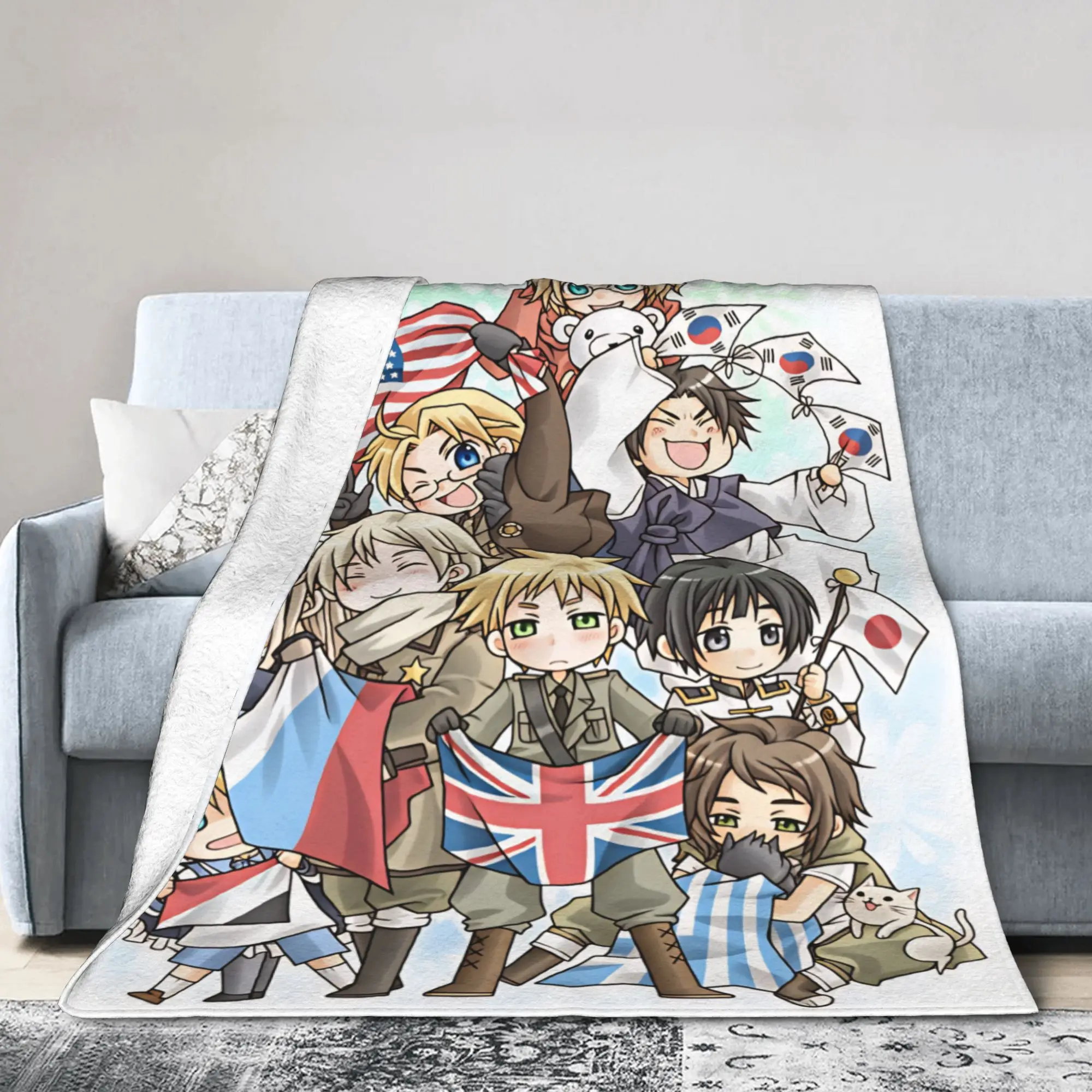Warm Throw Blanket Travel Office Hetalia Union Jack Full Team Illustration Blankets Flannel Bedspread For Chair Sofa Bed Cover