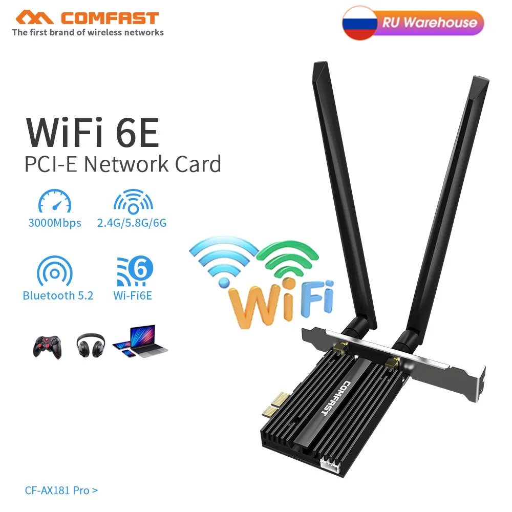 WiFi 6E PCI-E Network Card 2.4G/5Ghz AX3000 Wireless Network card BT5.2 PCI Express adapter with 2*5dBi wifi Antenna for Desktop