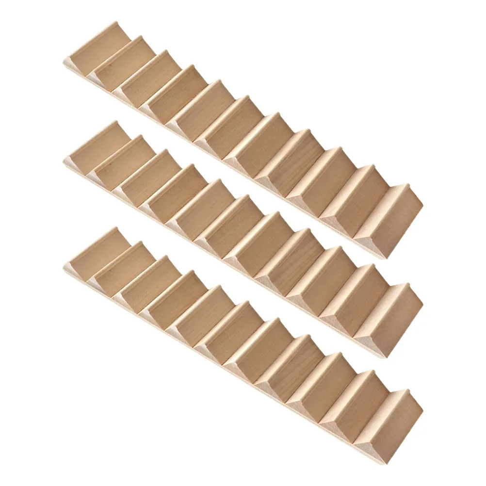 3Pcs Lifelike Mini Stairs 1:12 Scale Unpainted Wood Steps for Dollhouse Furniture DIY Customizable Decor Natural Finish Design