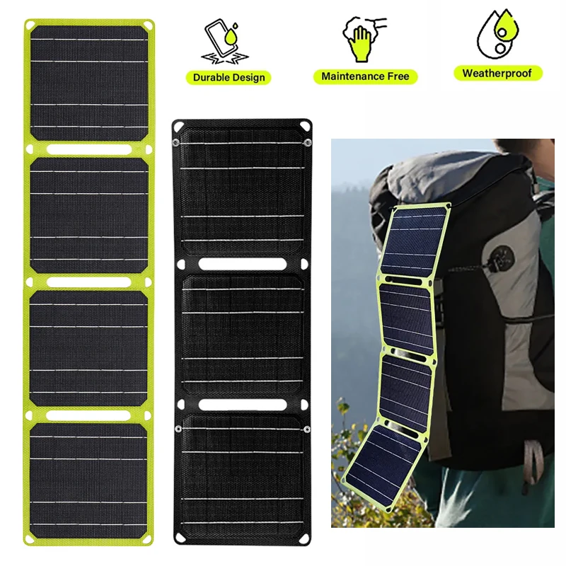 ETFE Solar Panel 21W 40W High Power Monocrystalline Waterproof Foldable Outdoor Cells Battery Charger for Mobile Phone Travel